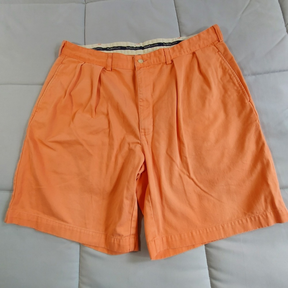 Polo Ralph Lauren Shorts Men’s 36 Orange Chino Vintage Pleated 7" Inseam Y2K 90s